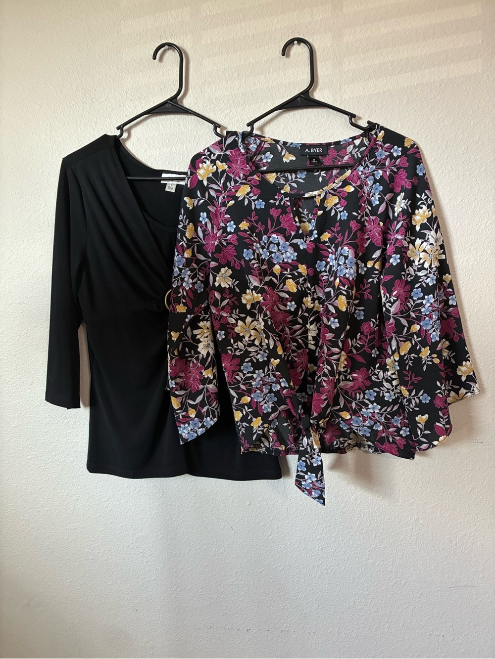 A. Byer Black Floral Tie-Front Women's Top & Coldwater Creek black top